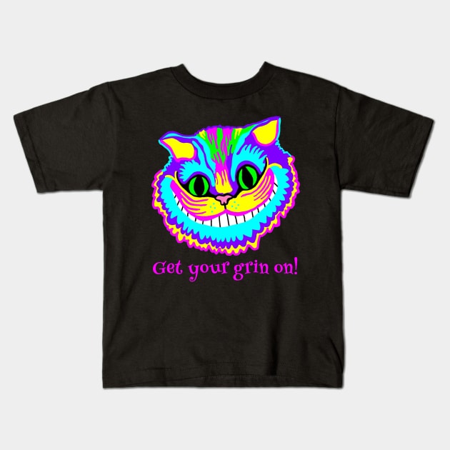 Get Your Grin On Psychedelic Cat Kids T-Shirt by imphavok